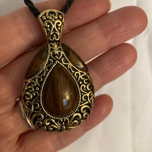 Lia Sophia Tiger Eye Tear Drop Pendant